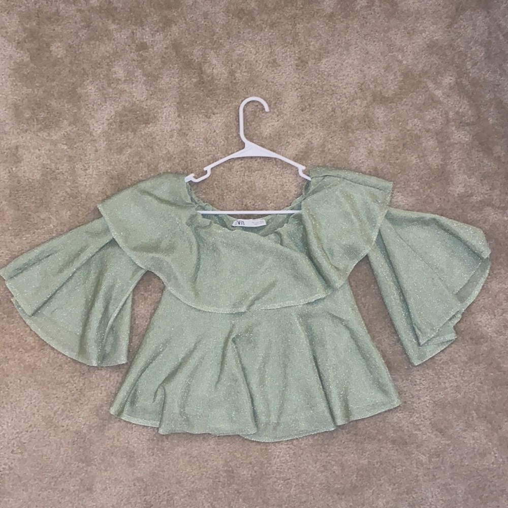 Zara Green Sparkle Top - Off The Shoulder